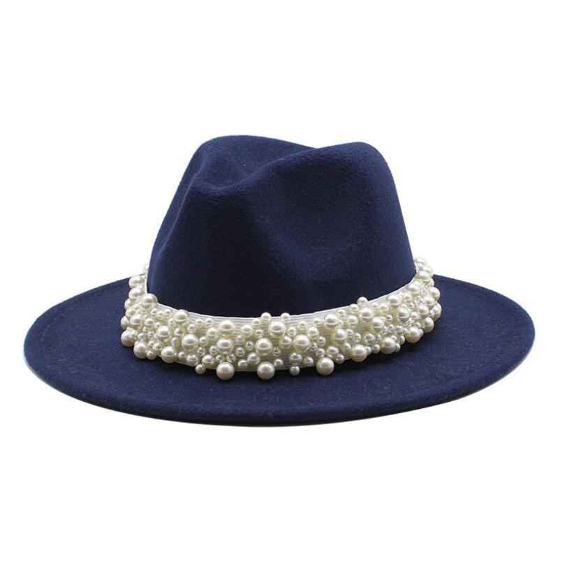 femmes hommes feutre Fedora chapeaux décontracté hommes femmes Imitation perle ruban bord Trilby formel casquette de fête: WYH-4907-14