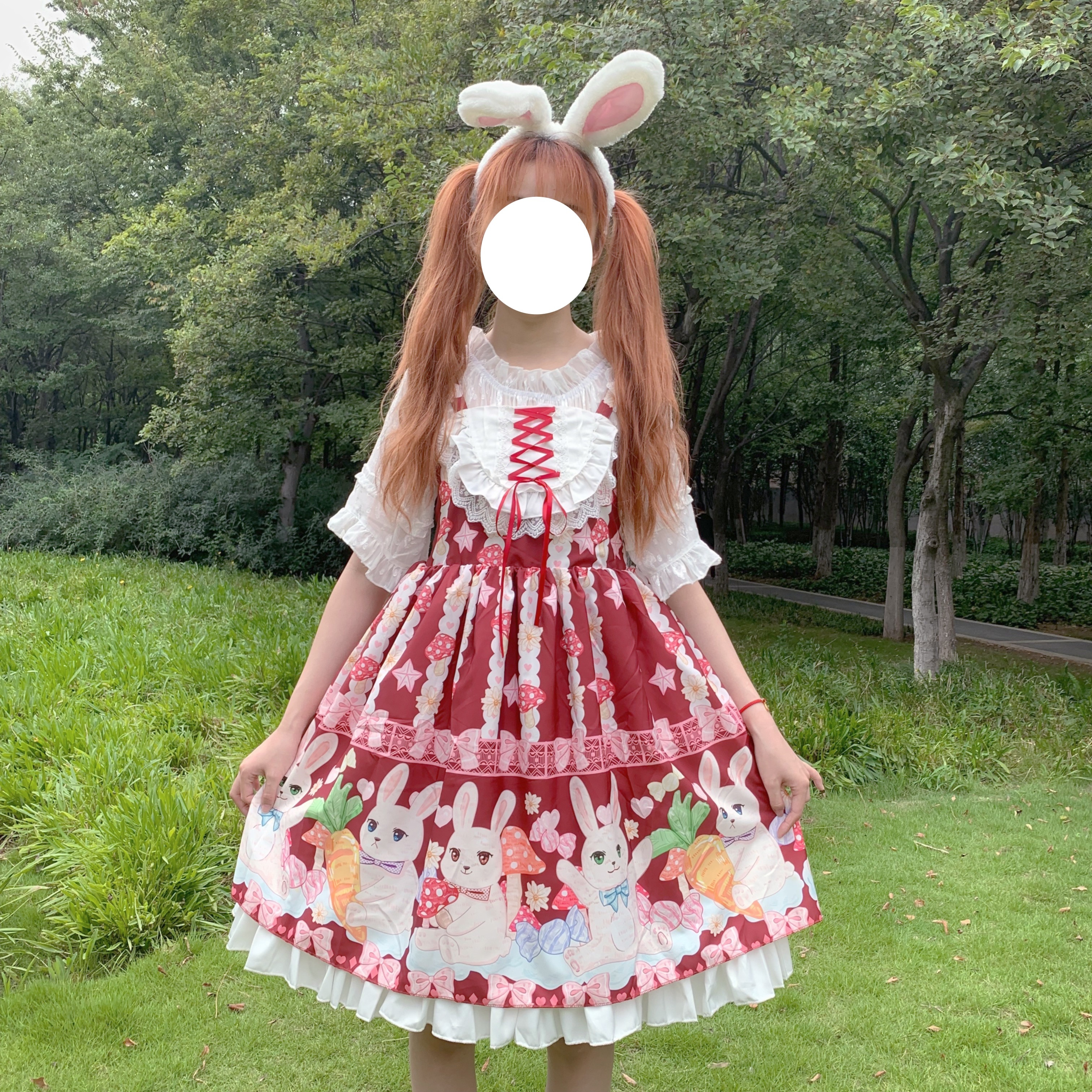 Kawaii japansk original lolita flicka lolita svamp kanin spets söt ärmlös klänning