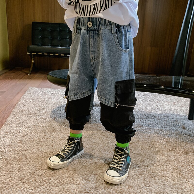 Jeans per bambini ragazzi pantaloni abbinati al colore Denim primavera 2021 nuovi pantaloni Casual in stile coreano: 3T