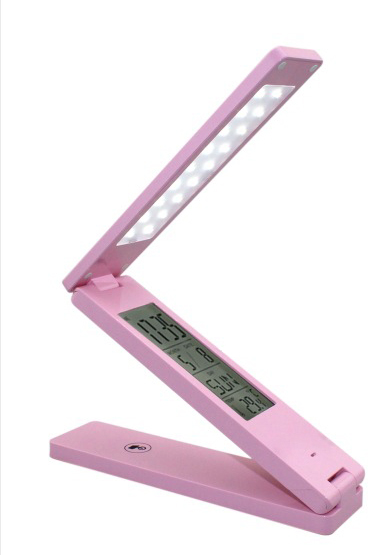 Woodpow LED USB 5V Folding Table Lamp Chargeable Desk Lamp Calendar Alarm Clock Book Lamp Eye Protection Portable Learning Lamp: Pink (screen)