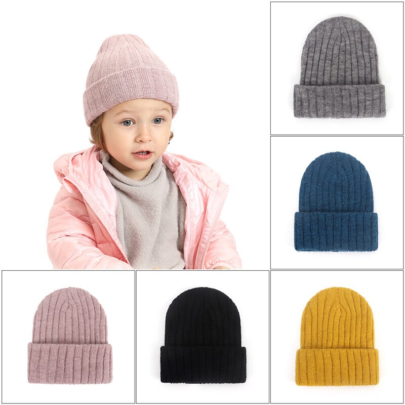 BalleenShiny Baby Cute Pompons Hats Knitted Solid Winter Cap Fur Balls Woolen Beanies Elastic Hat For Boys&amp;Girls