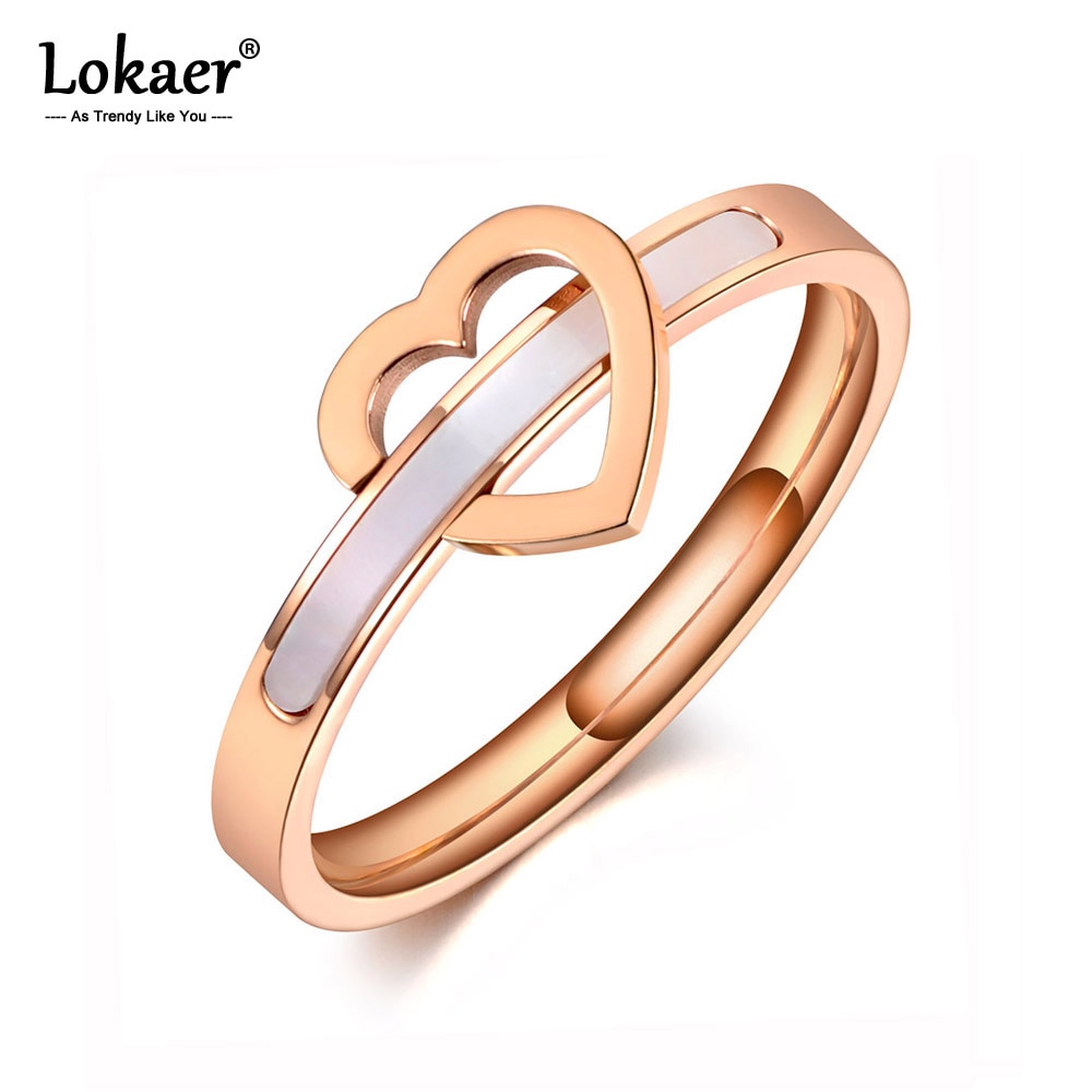 Lokaer modisch Edelstahl Weiß Hülse Liebe Herz Ringe Schmuck Für Frauen Mädchen Einfache Romantische Engagement Finger Ring R20006