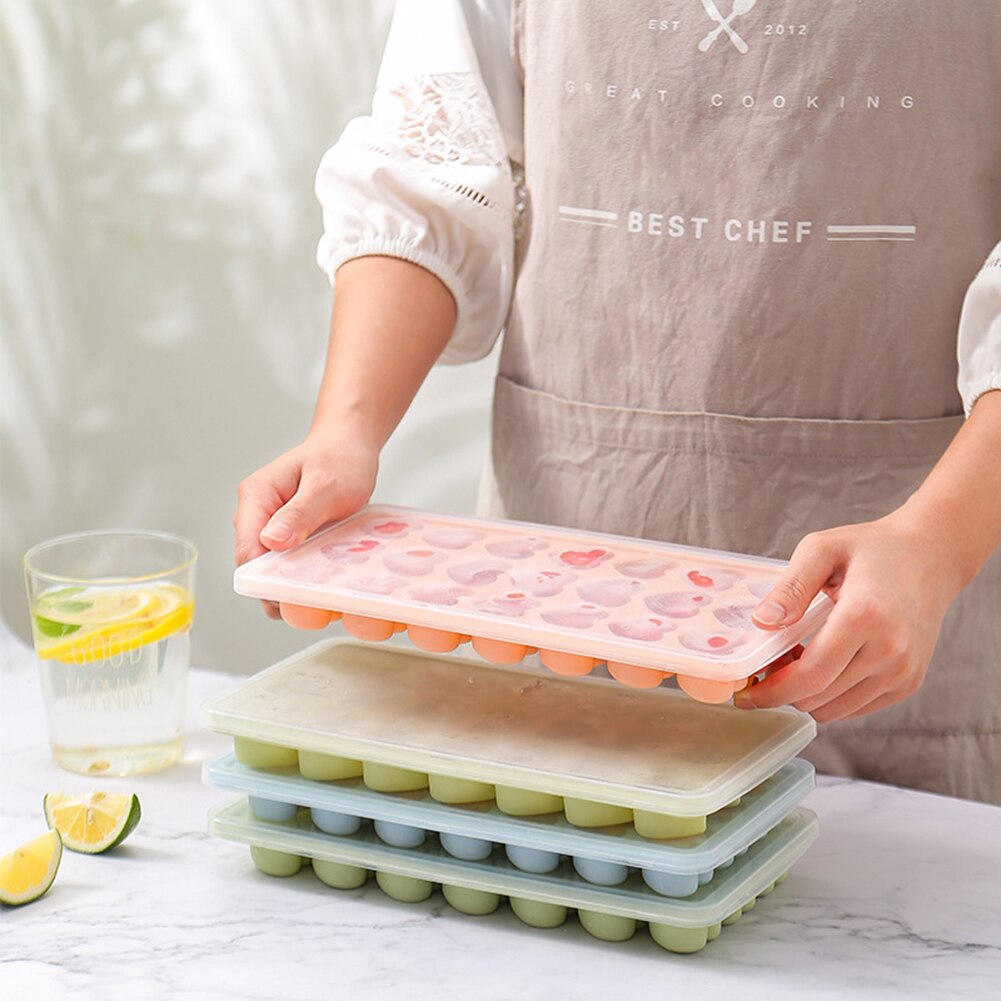 21 Grids Ice Block Mold Heart Shape Ice Tray Silicone DIY Ice Block Mold Handmade Ice Cream Chocolate Making Mould with Lid