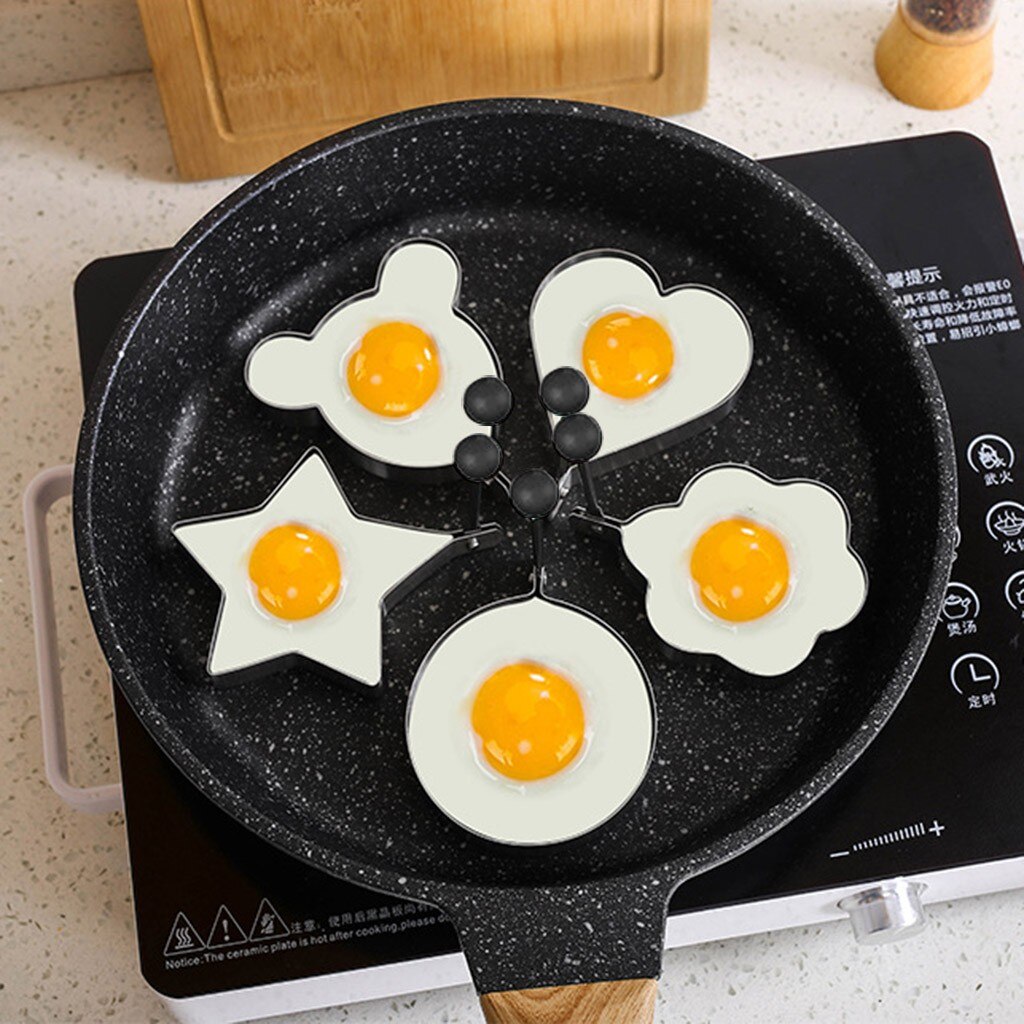 5Pcs Non Stick Metalen Hart/Bloem/Beer/Circcle/Ster Vormige Pancake Ring Ei Pannenkoek Ring voor Gebakken Ei Keuken Tool