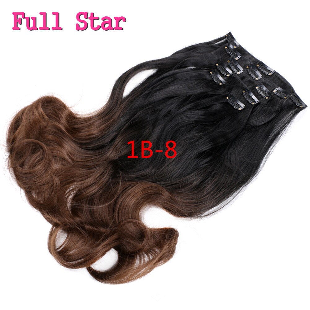La estrella de 6 piezas de 22 "Ombre Clip en extensiones de cabello pelo sintético negro a Marrón castaño destacar negro para las mujeres blancas: NC/4HL