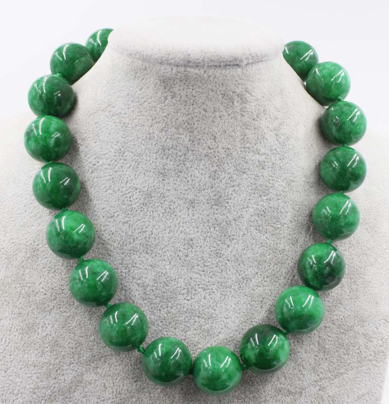 Collar redondo de JADE VERDE de 20mm, 17 pulgadas, cuentas de naturaleza al por mayor, FPPJ mujer