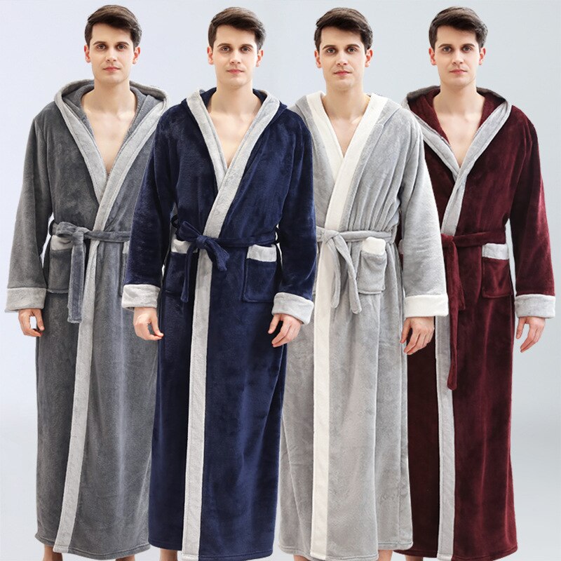 Casual miesten kylpytakit flanelli kaapu v kaula pitkähihainen kylpytakki kimono lämmin miesten kylpytakki takki