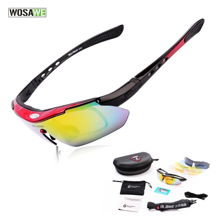 Wosawe sykkelbriller for ridning sportsbriller i ett stykke polariserte briller uv-beskyttelse utendørs sykling solbriller oakley: Rød
