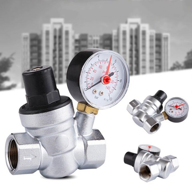 1/2 Inch Water Pressure Regulator with Gauge Pressure Maintaining Valve Tap Water Pressure Reducing Valve DN15