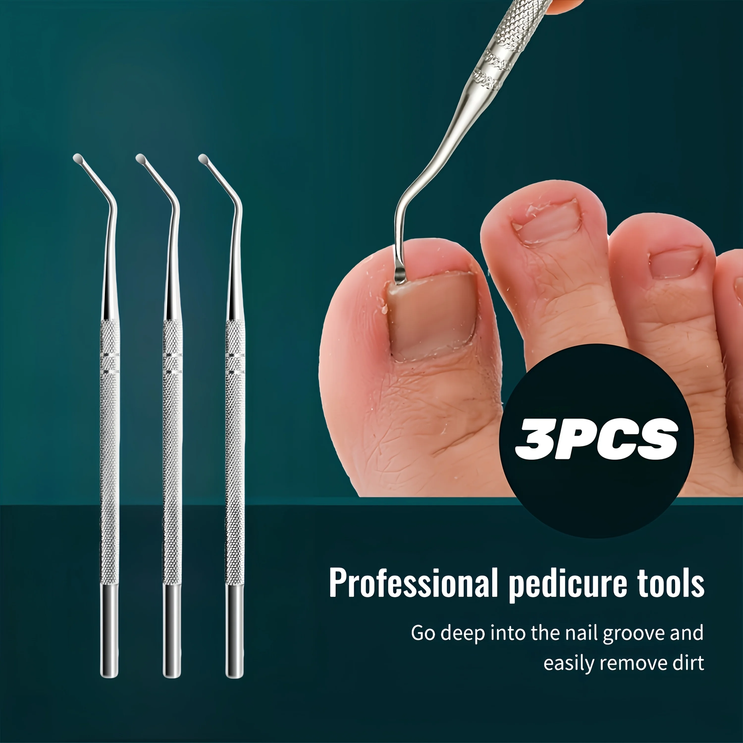 Herramientas de pedicura profesionales de acero inoxidable, cuchara curvada para limpieza profunda de uñas, levantador de uñas encarnadas, eliminación de suciedad de uñas de los pies: Verde claro