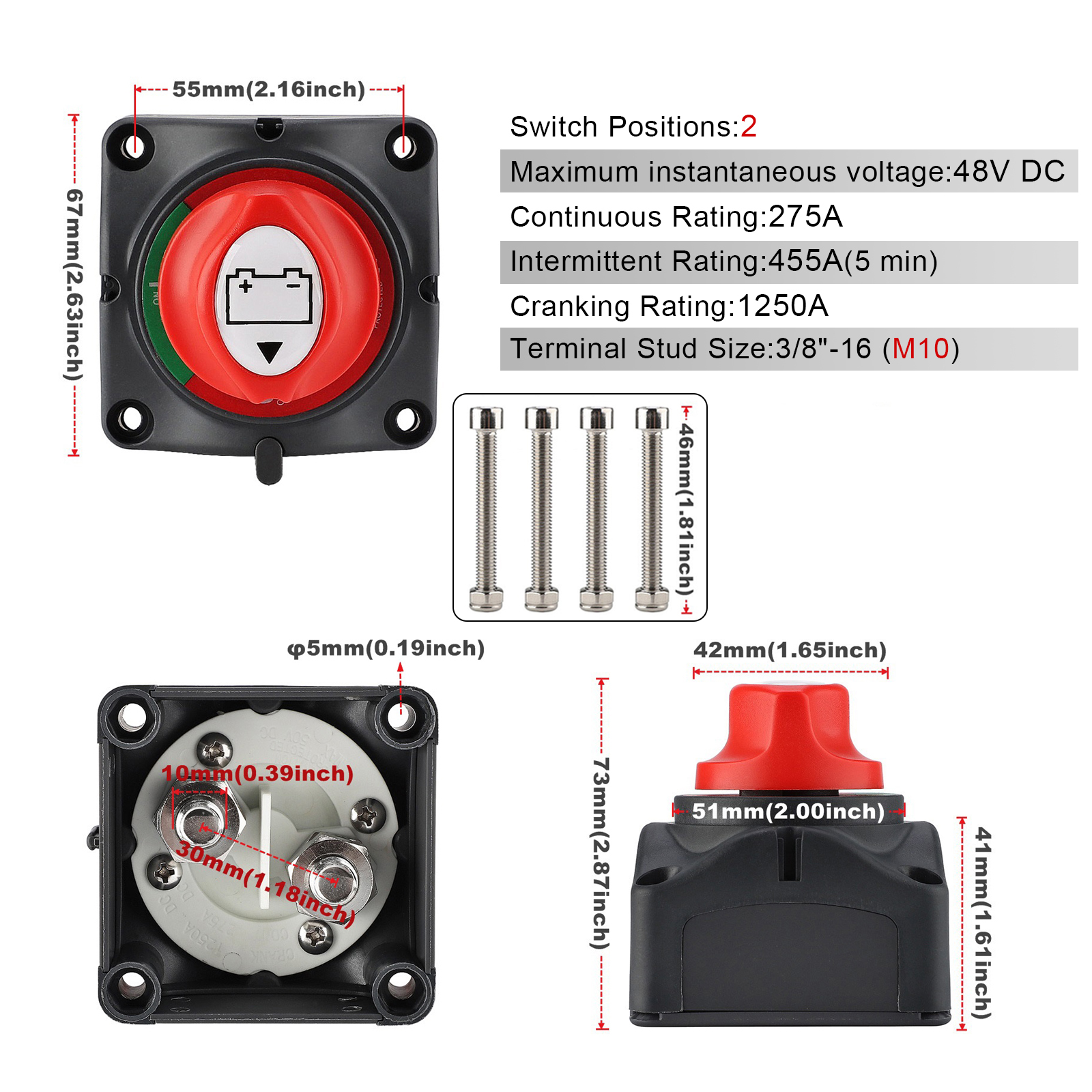 200A 300A 600A interruptor de masa de batería Dual interruptor de corte de 2 y 4 posiciones interruptor de desconexión de batería automática de barco de coche 12V 24V marino: COFFEE