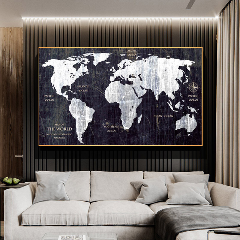 Reliabli Art World Map Zwart-wit Foto 'S Klassieke Stijl Canvas Schilderij Muur Abstract Art Moderne Home Decoration Frameloze