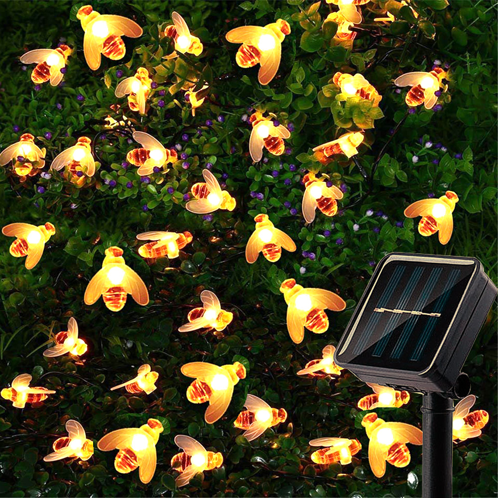 Guirnalda de luces LED en forma de abeja, guirnaldas navideñas alimentadas por energía Solar, para decoración de jardín y , 20LED/30LED/50LED