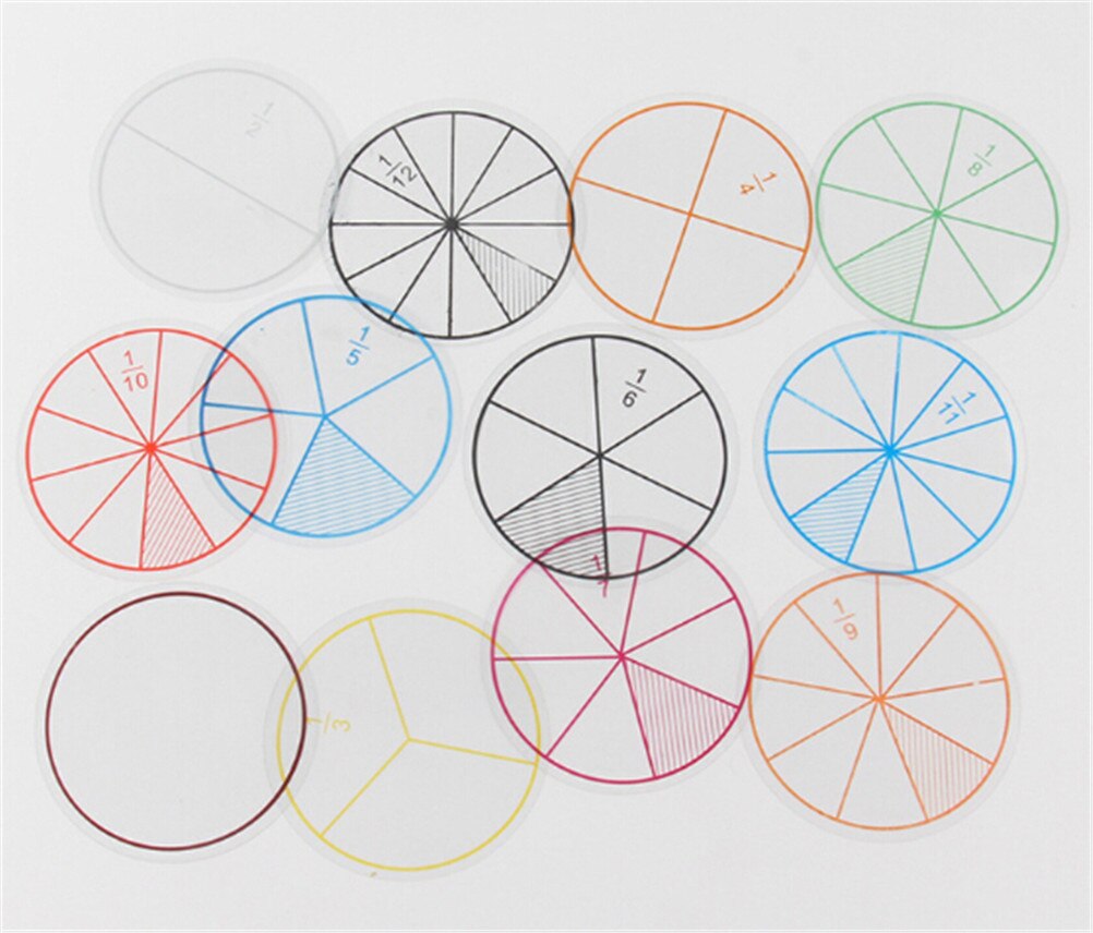 12 stk / lot matematikfraktioner cirkler legetøj plast nummererede fraktioner cirkler matematik chips matematik nummer legetøj dia . 8cm