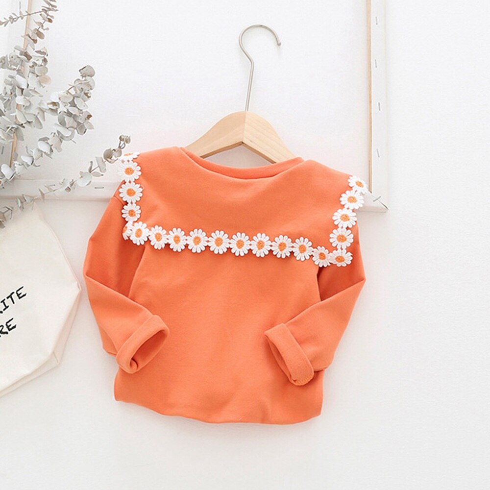 Lente Zoete Herfst Meisjes Prinses T-shirt Tops Daisy Revers Kraag Mode Baby Kids Kinderen Baby Basic T-shirts Tees