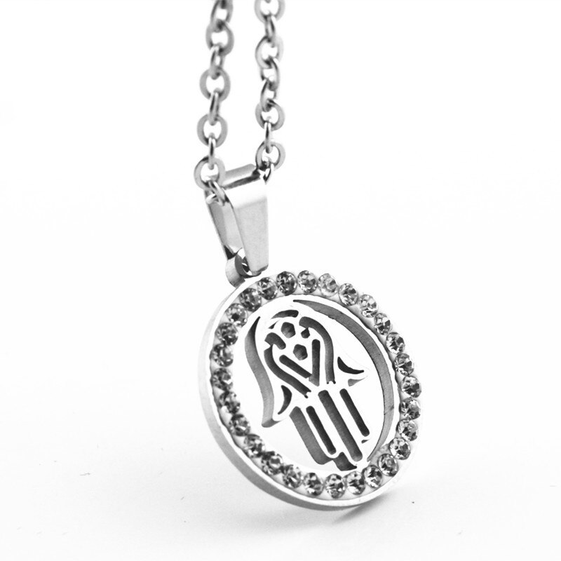 Stainless Steel Hollow Hamsa Hand Pendant Necklace Silver Color Clavicle Chain Turkish Evil Eye Luck Jewelry