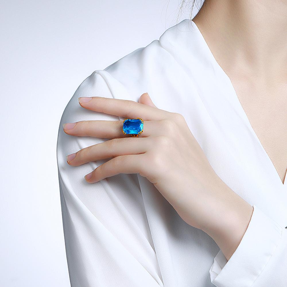 14K Goud Kleur Echt Blue Topaz Ring 925 Sterling Zilveren Ringen Voor Vrouwen Wedding Engagement Ring Zilver 925 Edelstenen sieraden