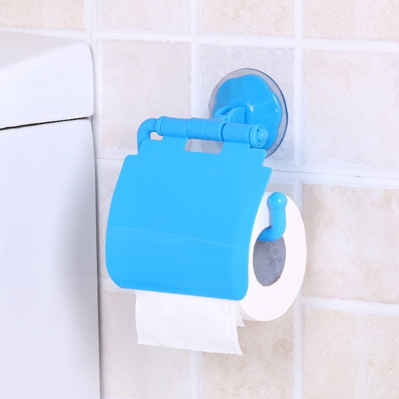 Wall Mounted Plastic Suction Cup Bathroom Toilet Paper Roll Holder With Cover