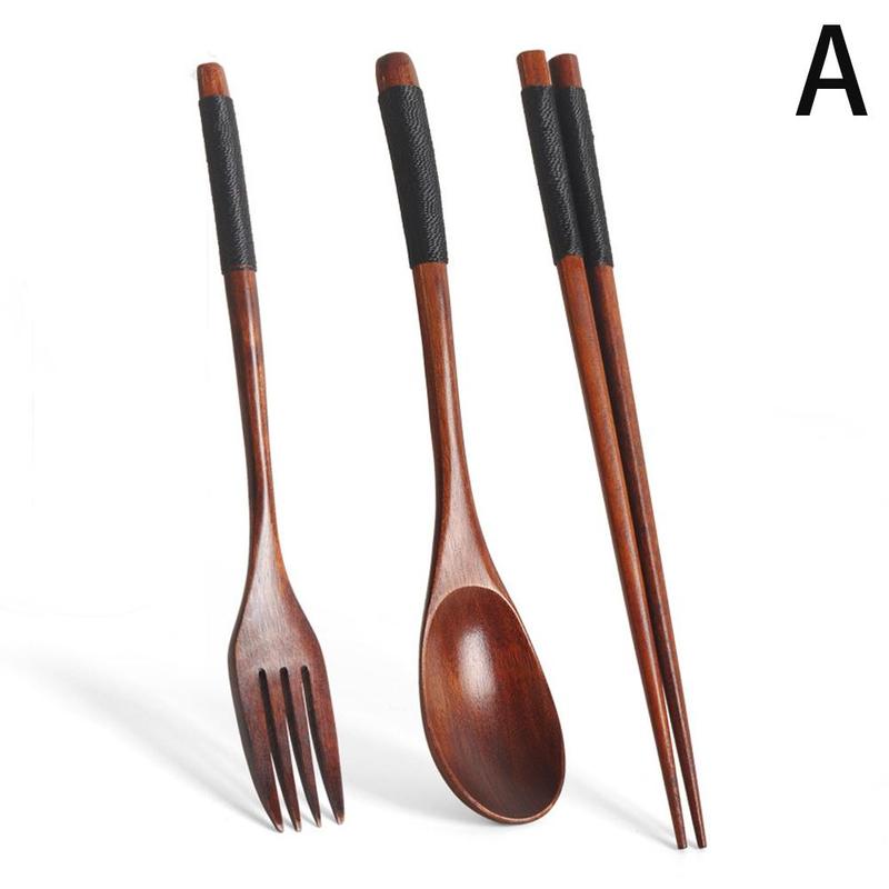 Ensemble de vaisselle en bois coréen, couleur en bois, cuillère en bois, baguettes de couple, longue cuillère en bois, fourchette baguettes h D3Z3 3 pièces: A
