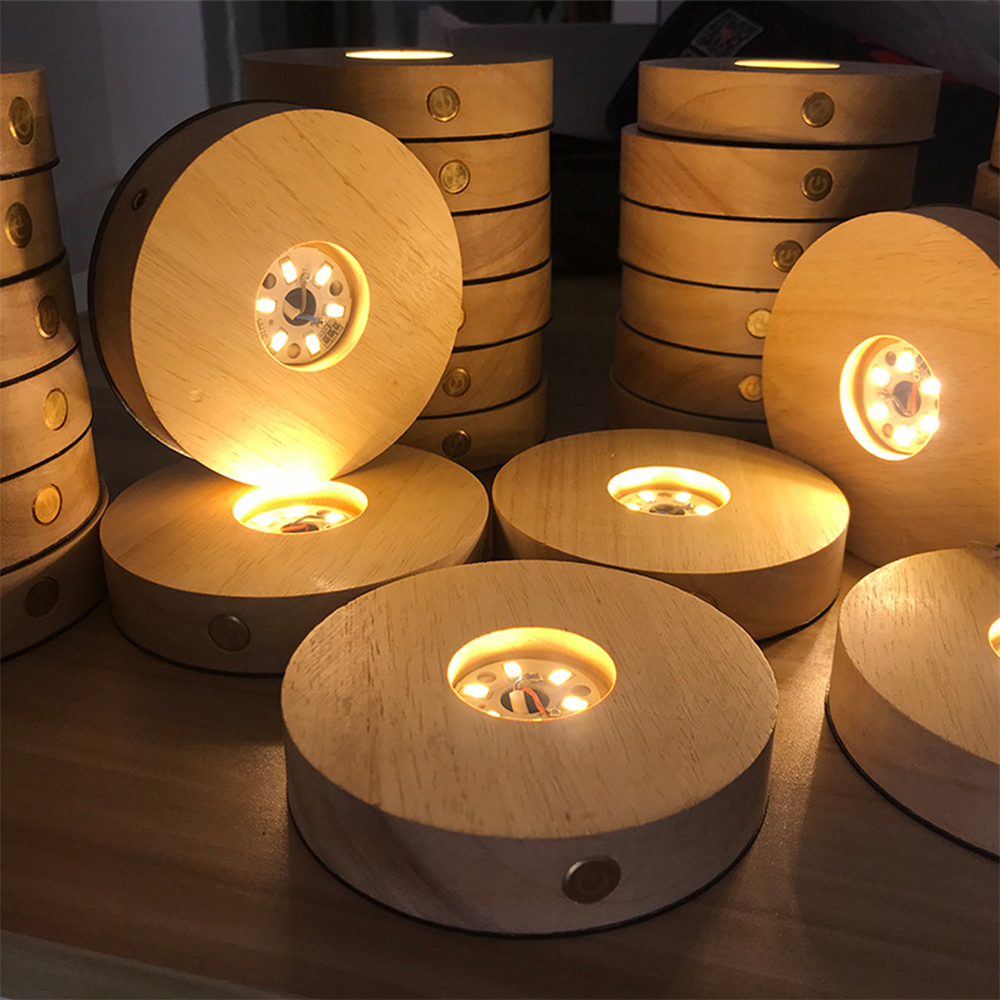 Luce notturna a portato ricaricabile base luminosa in legno Espositore rotante con telecomando per decorazioni per la casa in resina di cristallo e vetro
