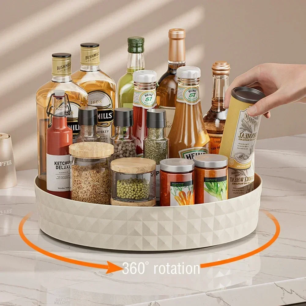 360 Degree Rotating Kitchen Storage Cabinet Organizer Multifunctional Seasoning Soy Sauce Vinegar Rack Desktop Fruit Plate Tray