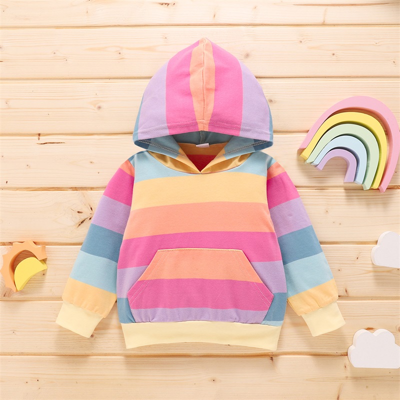 Herfst Lente Kinderen Hoodies Kinderen Meisje Jongen Regenboog Streep Hooded Lange Mouw Sweatshirt: Pink / 12-18M