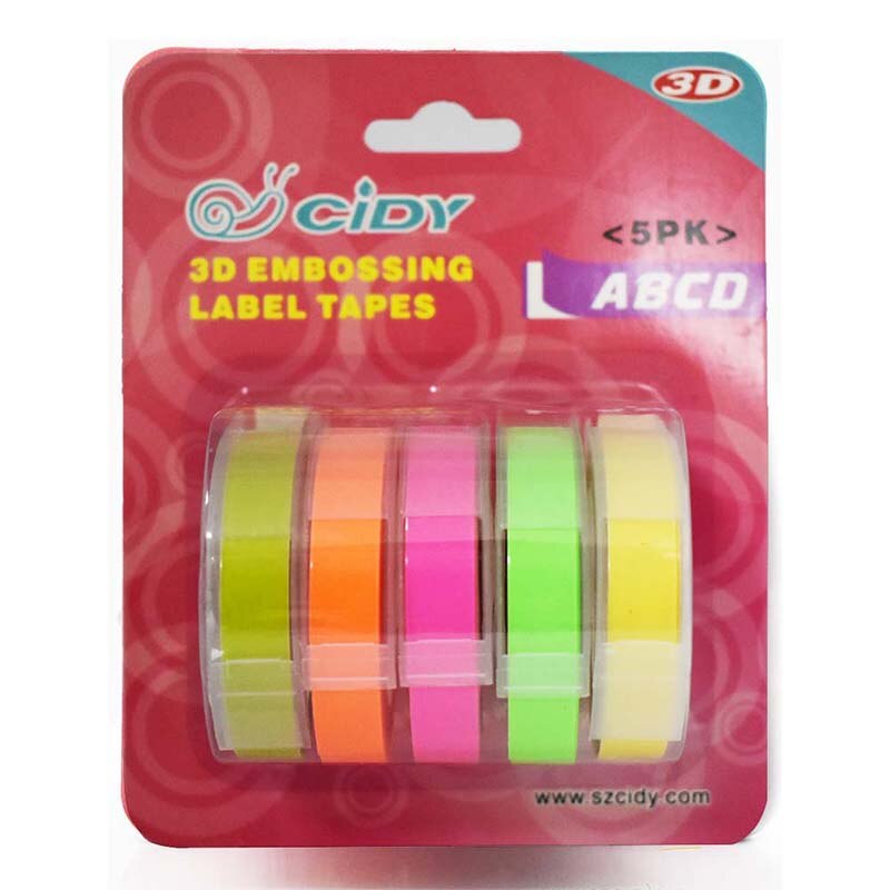 5Pcs 9MM Multicolor PVC Embossing Label Tape 3D Plastic label Maker tape Compatible for dymo label printer Embossing Refill Tape: style B