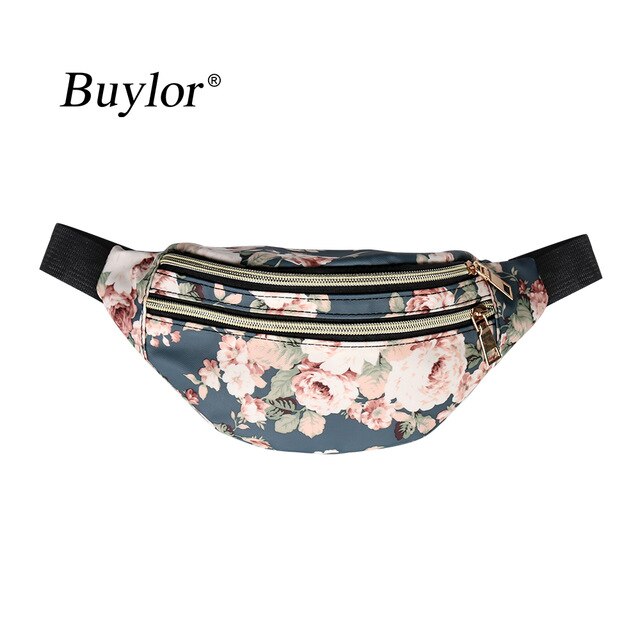 Buylor Printed Waist Pack Bags For Women Luxury Fanny Pack Travel Female Belt Bag Pouch Casual Crossbody Chest Bags: Blue Rose