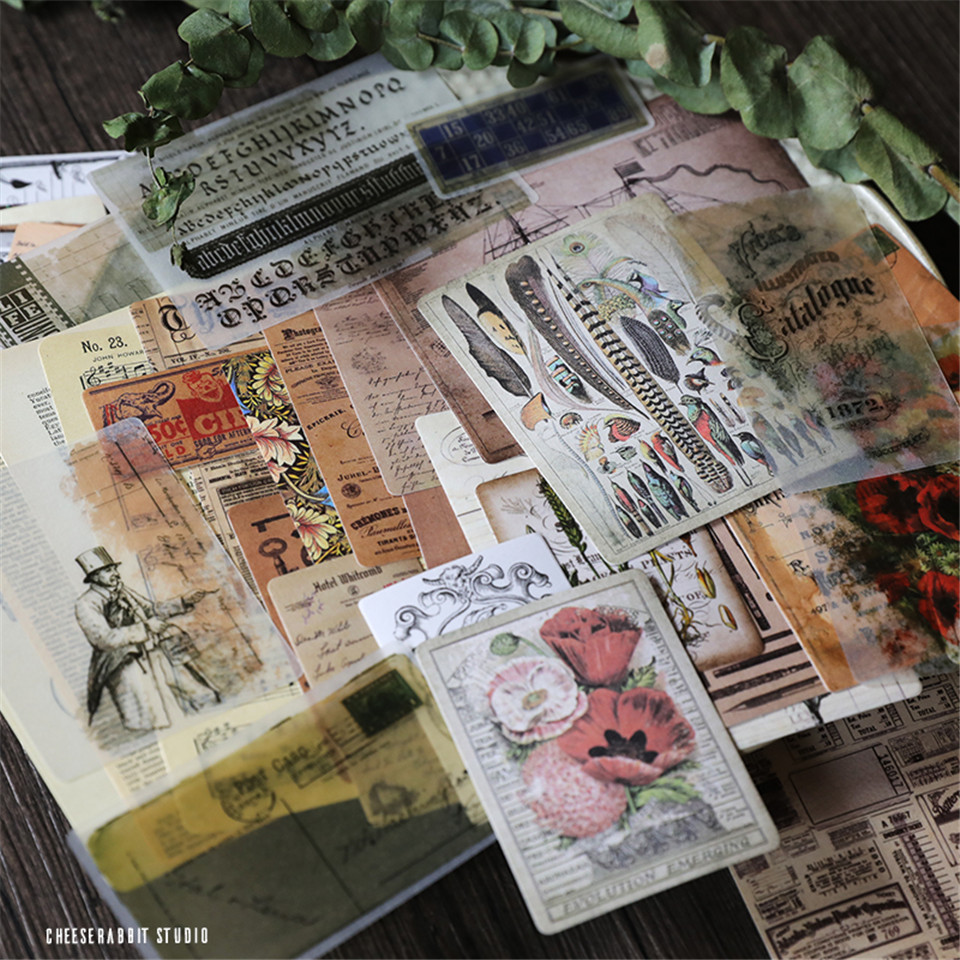 50Pcs Old Newspaper Stickers Kits Die Cut For DIY Scrapbooking Junk Journal TN Planner Photo Album Sticker Card Making S045