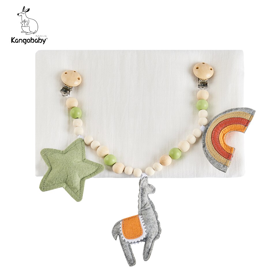 Kangobaby #mitt mjuka liv# söt barnvagn leksak lotusträ bitring med muslin swaddle filt baby armband