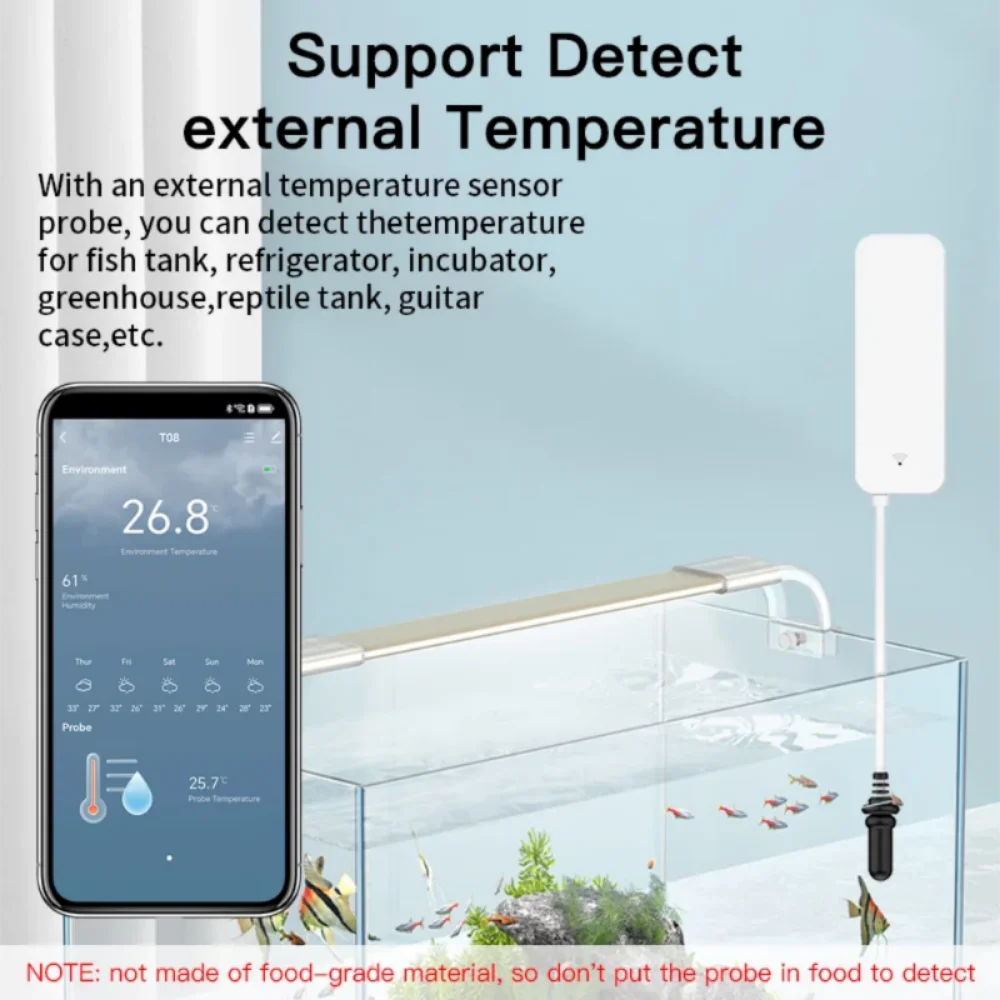 Tuya WiFi temperatuur-vochtigheidssensor met externe sonde voor Smart Home Hygrometer APP-monitoring voor planten Aquariumwijnmakerij