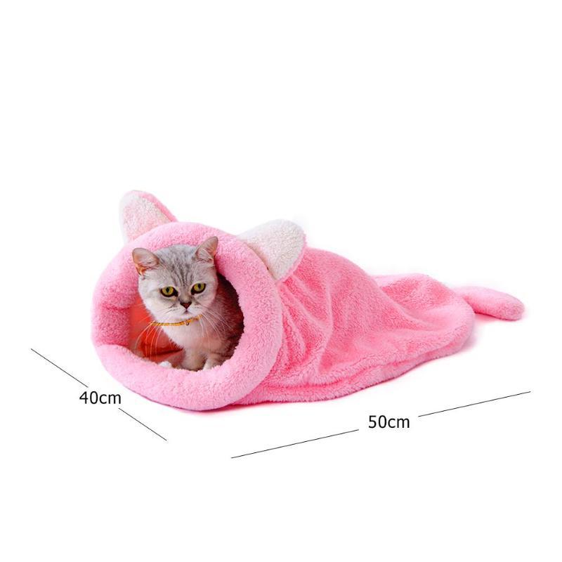 Söt katt sovsäck säng ultramjuk korallfleece katt kattunge säng husdjur katt två användningsmatta kudde härlig husdjur katt varm hus kennel