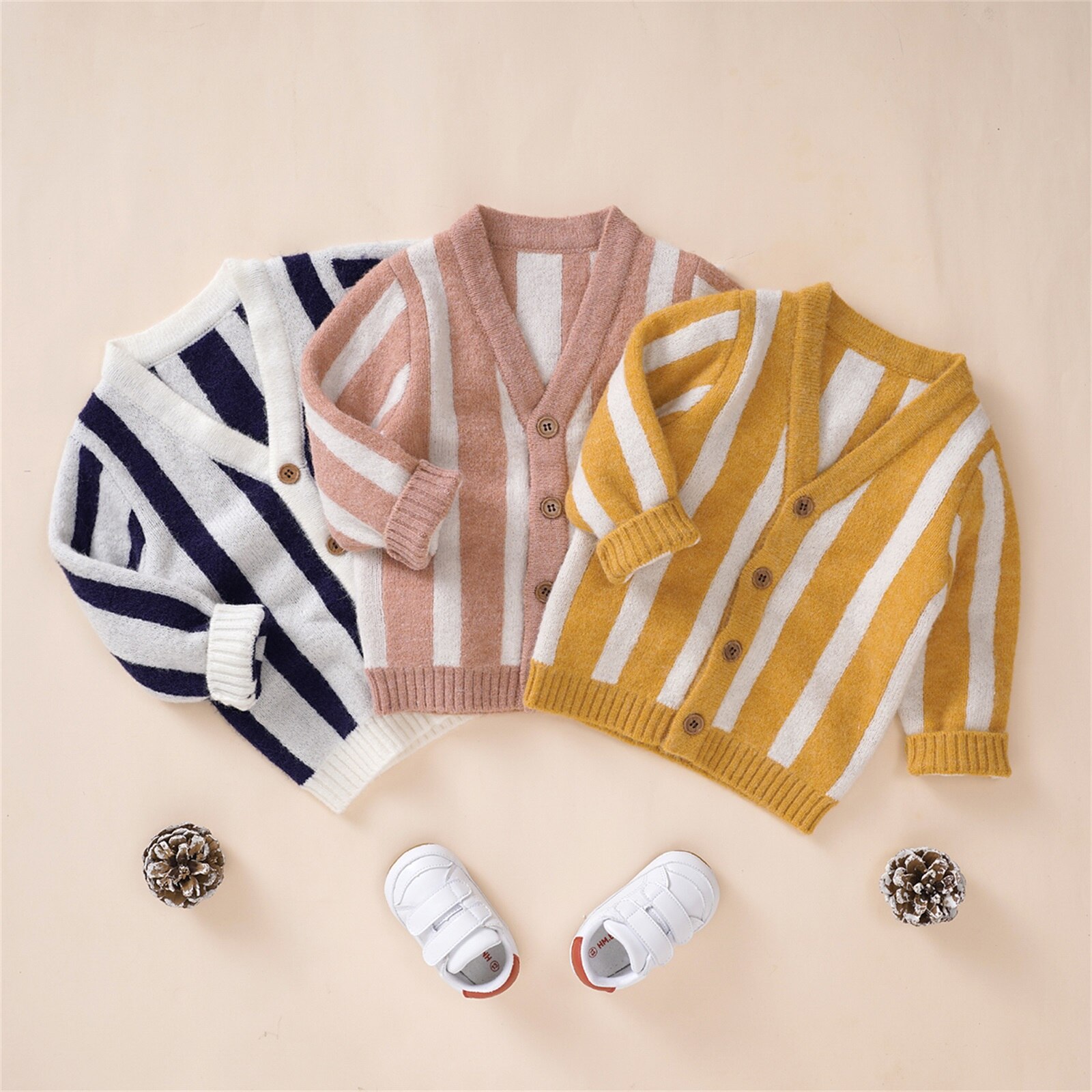 Bambini neonati ragazze Cardigan lavorato a maglia strisce autunnali maglione a maniche lunghe neonato monopetto Outwear abiti Casual