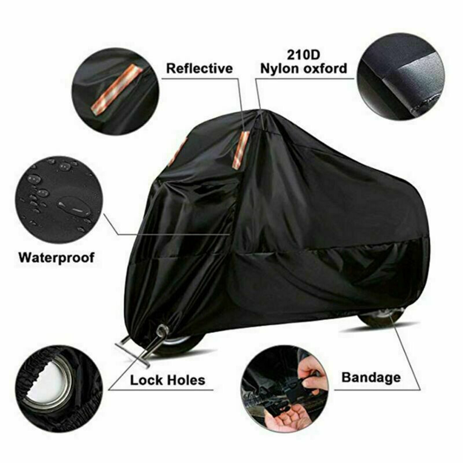 Black Motorcycle Cover Waterproof Heavy Duty Outside Storage Snowproof Rainproof