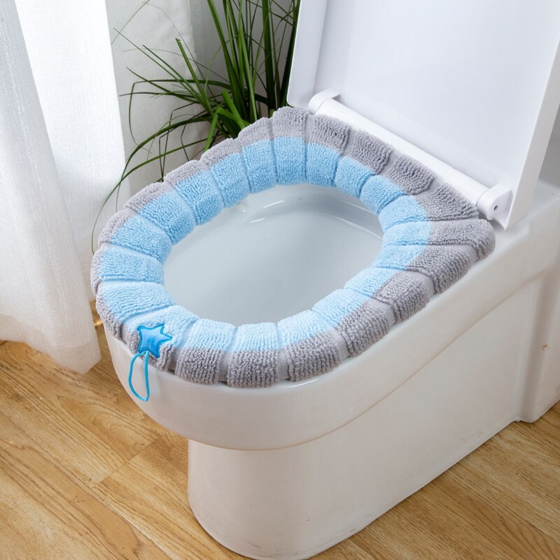 Housse de siège de toilette tricotée, chaude pour l'hiver, avec poignée, coussin de toilette en forme de O, accessoires de salle de bains: 13