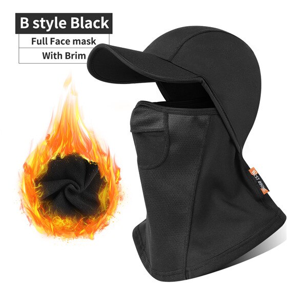 WEST BIKING Winter Sport Cycling Cap Bike Full Face Cover Neck Warmer Men Women Scarf Ski Bicycle Motocycle Fleece Head Cap Hat: Black with brim