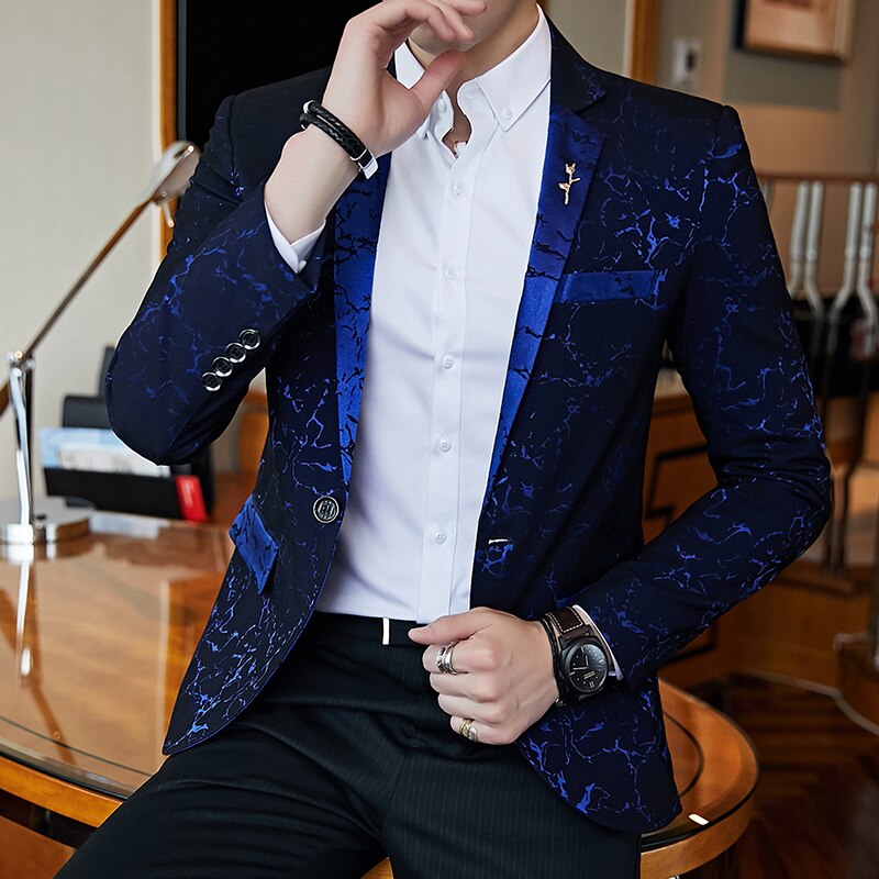 Men's Jacquard Contrast Collar Blazer Red Black Blue Sequin Slim Blazer Men's Club Prom Dress Tuxedo Suit Coat Jacket