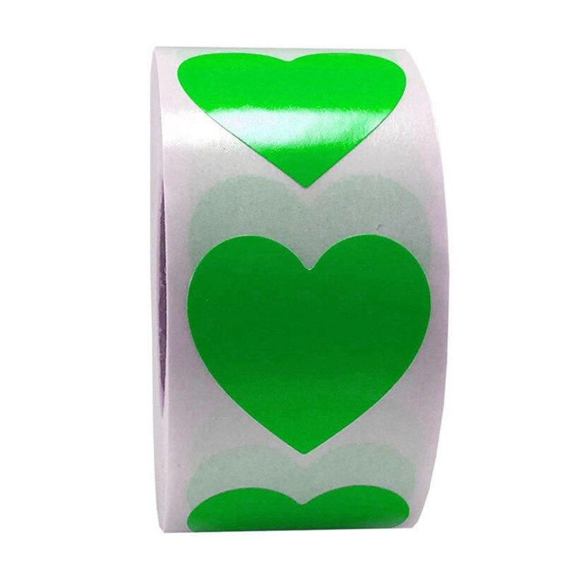 Tomt hjerte klistermærke 500 stk pr. rulle multi farver kort lykønskningskort forsegling etiketter pakke dekoration: Grøn