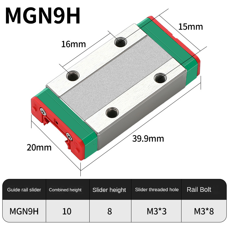 MGN 9mm Linear Guide MGN9 L= 100 200 300 350 400 450 500 600 mm Linear Rail Way + MGN9C or MGN9H Linear SS Block 3d Printer CNC: MGN9H / 450mm with Block