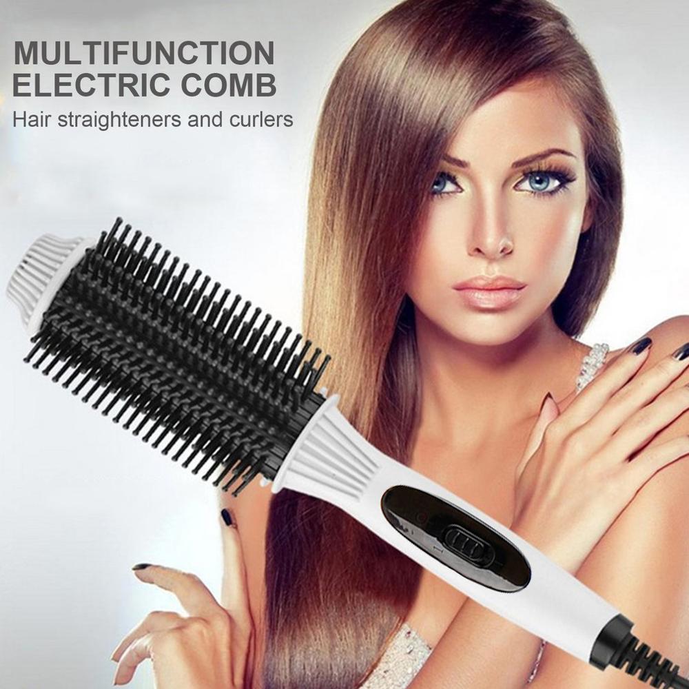 Plancha de pelo giratoria de calentamiento rápido, cepillo eléctrico recto de pelo portátil, peine de peinado instantáneo, rizador y alisado