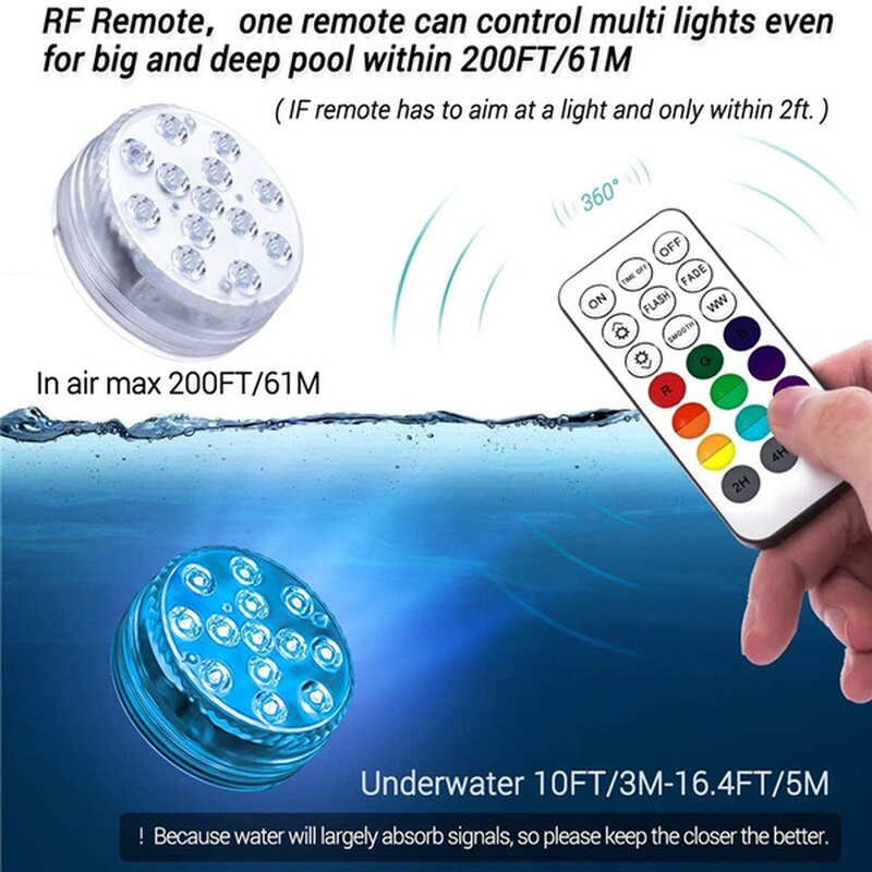 13 Led Grond Dompelpompen Led Verlichting Onderwater Verlichting Kleur Veranderende Zwembad Verlichting Waterdicht Met Afstandsbediening Rf Magneten Zuignappen