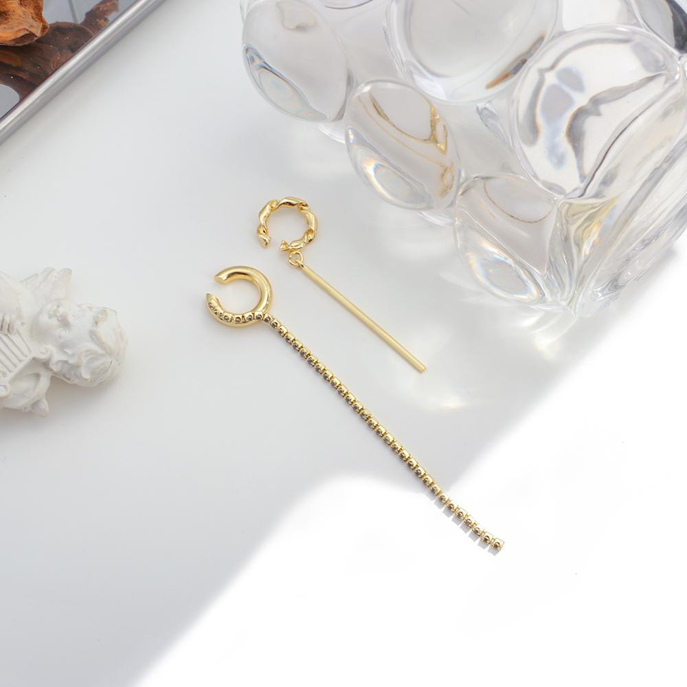 Flashbuy Trendy Goud Kleur Oor Manchetten Clip Oorbellen Voor Vrouwen Kristal Geen Piercing Lange Kwast Oorbellen Minimalistische Sieraden