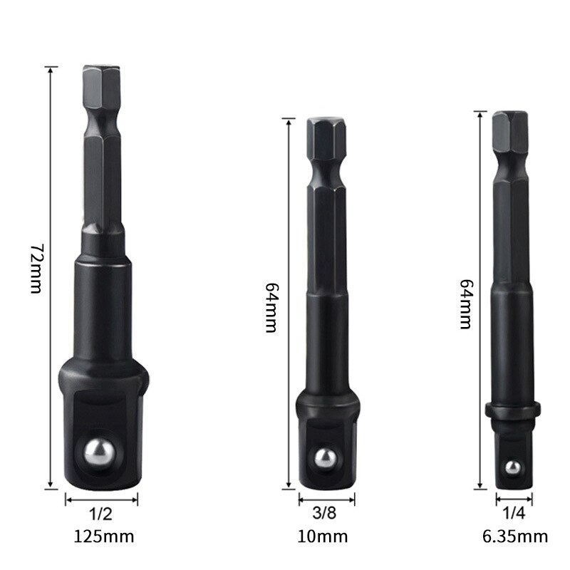 4pcs Impact Extension Socket Adapter Socket Set Extension 1/4 3/8 1/2Inch Hex Shank Drill Extension Nut Driver Sockets Hex Shank