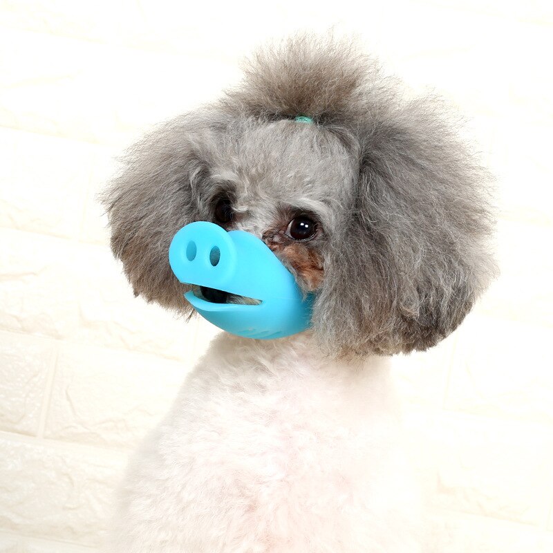 Funny Muzzle Pet dog pig mouth cover dog mouth cover dog mask bark stopper dog supplies: Blue / M