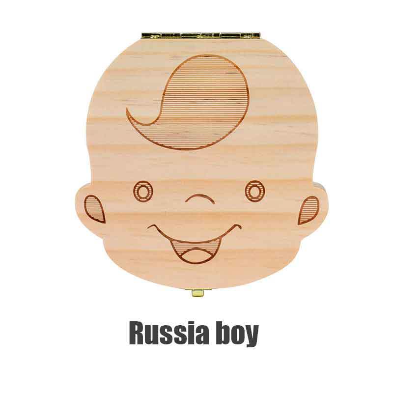 Tand Doos Portugue/Spaans/Engels/Nederlands/Frans/Russisch/Italiaans Hout Tand Doos Organizer Save melk Tanden Hout Opslag Tanden: russia boy
