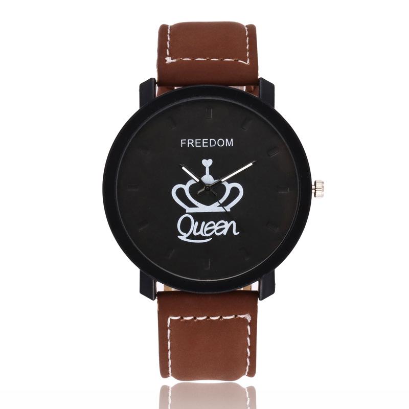 Relogio Koppels Horloge Koning & Koningin Lederen Quartz Horloge Heren Dames Mode Sport Klok mannen Horloges vrouwen horloges: Queen Brown Black