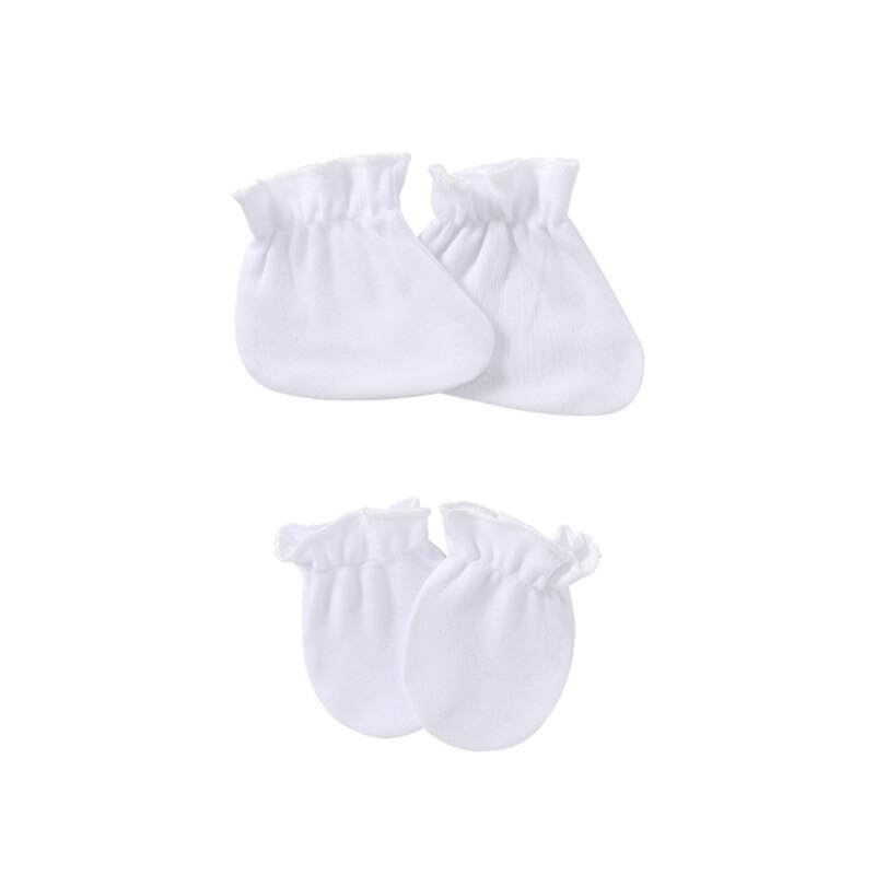 Baby Anti-Kras Zachte Katoenen Handschoenen Voet Cover Set Pasgeboren Wanten Sokken Kit Q9QB: White