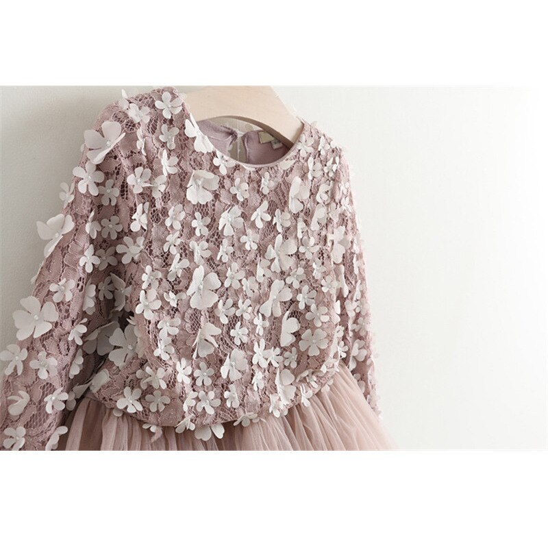 Fokusnorm prinsesse babypiger festkjole blomsterprint lange ærmer blonder knælang tutu efterårskjole