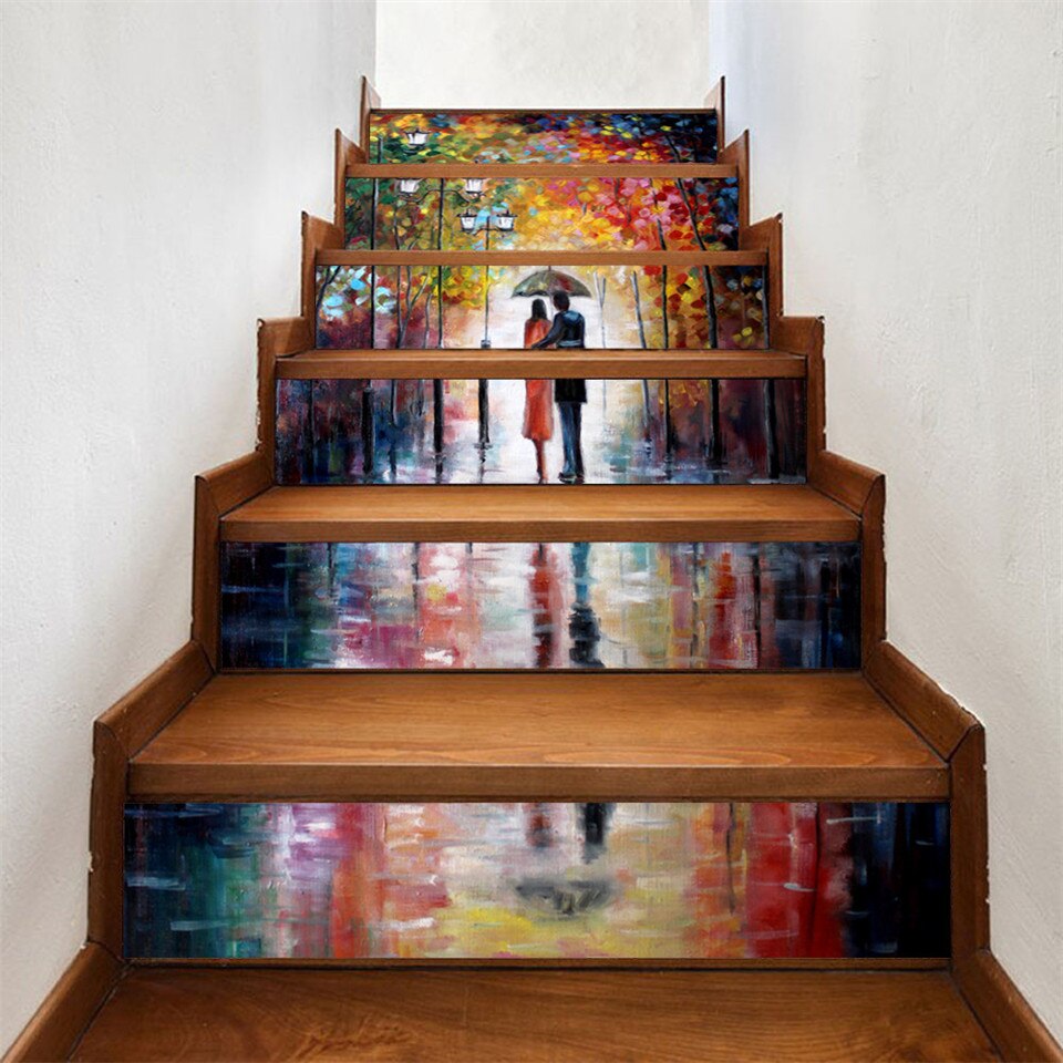 Lake Scenery Stairs Sticker For Home Hotel Corridor Decor Renew Stair Mural Self-adhesive Waterproof Landscape Staircase Mural