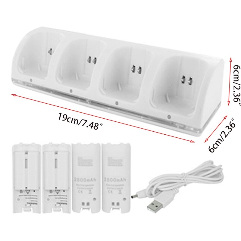 4-Port Lader Opladen Dock Met 4 Oplaadbare Batterij Packs Past Voor Wii B03C